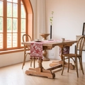 Pink Nordic jacquard table runner with Toile de Jouy floral patterns and tassel trim - 33cm x 120cm / Red Coconut Tree (Red Tassel)