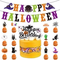 Glittery Halloween cake toppers featuring ghosts, pumpkins, and bats with spooky banner - Halloween Decoration Set Type 1