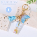 Ocean style keychain with letter I, blue tassel and seashell resin pendant charms - Letter I