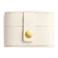 Mini off-white Saffiano leather travel jewelry box with golden snap button closure - 6.5*3.9*4.7cm / White