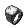 Anello massonico in acciaio nero con grande pietra di zircone rettangolare trasparente - Misura 7 / Nero con pietra bianca