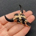Black and gold bull skull pendant crafted from acrylic and metal for DIY jewelry making - No.14 Black with Gold Trim