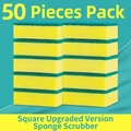 50-pack rectangular dual-layer sponges with green scouring pad and yellow foam - Square / 50 Pieces