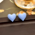 Elegant light blue heart-shaped stud earrings with a glossy enamel finish for women - 51# Blue Heart Studs