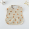 Waterproof baby bib in light khaki featuring a cartoon tiger pattern and a food catcher pocket - Pu Bib (double-layered Pocket) - All-over Tiger Print / One Size