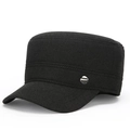 Classic black wool cadet cap with ear protection and silver metal fashion badge - Adjustable / Black