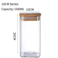 1500ML square glass storage jar with bamboo lid, 10x20CM airtight kitchen container - 10x20cm (1500ml)