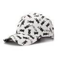 Close-up of white cotton baseball cap featuring black rabbit print and LTRICH text detail - One Size (56-60cm) / White With Black Rabbit (B)