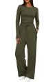 Completo loungewear verde militare a due pezzi con top a maniche lunghe e pantaloni larghi - S / Verde Militare