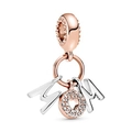 Detail of silver MOM charm with rose gold heart and sparkling cubic zirconia stones - Mom Pave Rhinestone (PCT066)