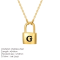 Gold stainless steel lock pendant necklace with letter G engraving and size details - Letter G Style