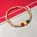 Bamboo style sandalwood bead bracelet with colorful red yellow and green accent beads - Sandalwood 5x7mm Bamboo Joint with Three Colors