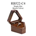 Walnut wood single slot ring box with brown velvet lining and geometric hexagonal cut - No Engraving / Single Slot Brown Velvet
