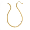 Minimalist gold snake chain necklace with five inlaid zircons on a white background - White Zircon Style (CDK814白)