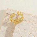Minimalist gold wrap ring with star zircon inlays on elegant beige stone base - White Zirconia Style (JZ0373)