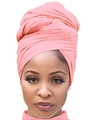 Pink elastic turban headwrap for women featuring soft knitted cotton jersey texture - One Size / Light Pink