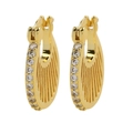 Eleganti orecchini a cerchio a ventaglio placcati oro 18k con zirconi trasparenti - Stile Piccolo Arco (FE231111)
