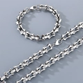 Conjunto de collar y pulsera hip hop de acero inoxidable plateado con eslabones bambú - Pulsera 21cm / 11mm Acero