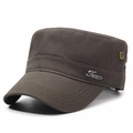 Casquette militaire marron foncé en coton sergé avec logo métal et boutons décoratifs - Réglable / Vert Militaire