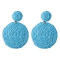 Handmade sky blue raffia flower earrings with geometric woven design for women - Sky Blue Double Ball Woven Drop Earrings