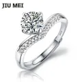 Elegant S925 sterling silver S-wave ring with round moissanite and pave setting - Princess Crown 1ct / Adjustable Open