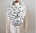 Minimalist white infinity scarf with black feather print and buckle detail for women - 150*75cm / White Black Feather Buckle (Image 55)