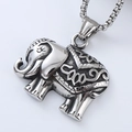 Vintage silver elephant head pendant necklace for men with durable stainless steel box chain - 3D Elephant (Style 4)