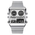 Orologio sportivo da uomo a doppio display con cinturino in metallo argento e quadrante - Cinturino in acciaio / Argento