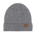 Winter knitted beanie in grey with geometric herringbone pattern and leather snowflake tag - Gray