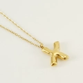 Polished gold stainless steel necklace featuring a chunky bubble letter X pendant - Letter X [Gold]