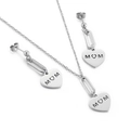 Silver MOM heart necklace and earrings set in minimalist polished stainless steel finish - Steel Color Jewelry Set (KS143285-Z)