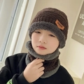 Coffee brown winter beanie and neck warmer set with thick fleece lining for kids - Kids / 2-Piece Set (Hat + Scarf) / Coffee