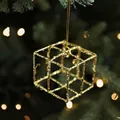 Décoration de Noël en forme de cube doré scintillant avec cordon pour sapin de fête - Coffret cadeau doré