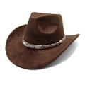 Détail d'un chapeau de cowboy en daim marron avec perle turquoise et pendentif plume argent - M (56-58cm) / Café