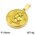 18K gold plated 18mm round pendant with celestial moon and stars relief design - Gold Round Star & Moon (KP119970-Z)