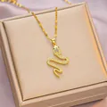 Elegant gold-plated titanium snake pendant necklace with white zircons on a gift box - 6064 Snake Zircon / Gold