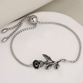 French vintage stainless steel adjustable bracelet with 3D rose and square pearls - Silver