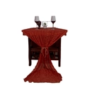 Fuchsia crinkle gauze cheesecloth table runner with hemp rope tie and soft drape - Rust red