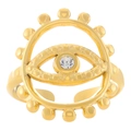 Adjustable golden evil eye ring with sparkling zircon stone and sunburst bead detail - Radiant Eye Style (Z-076)