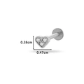 Silver stainless steel labret stud with a small zircon-set heart charm, 0.47cm wide - Heart Design (0166-6#) / Silver
