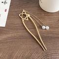 Elegant U-shaped gold hair pin featuring star ornament and hanging pearl tassels - Five-pointed Star Tassel Gold