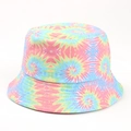 Close-up of colorful tie-dye patterns and stitch detail on a cotton bucket hat - One Size(58cm) / Colorful Tie-dye