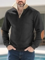 Detail of half-zip fleece sweatshirt with stand collar and contrasting elbow patches - S / Tops / Black