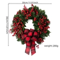 Weihnachtskranz mit roten Beeren grünen Kiefernnadeln und Karo Schleife 30cm - Ohne Licht / 30cm