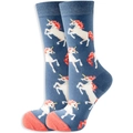 Blue unicorn socks with pink cuffs and toes made of soft cotton blend fabric - Size 35-42 / Unicorn
