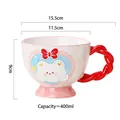 Pink ceramic 400ml bear mug with embossed details and red rope handle design - Princess Bear Red Handle
