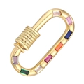 Golden oval screw carabiner clasp with colorful inlaid gemstones for jewelry making - Style 101 (Gold with Multi-color Baguette Zircon Clasp)