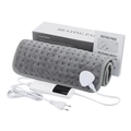 Detail view of the gray plush heating pad with its digital controller and EU plug power cord - 9-Level Heating Pad 30*60cm / US Plug