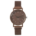Minimalist chocolate brown quartz watch with mesh magnetic strap and sub-dial - Coffee