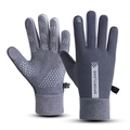 Winter thermal grey touchscreen sports gloves with non-slip grip and elastic cuffs - Male Style / Gray
